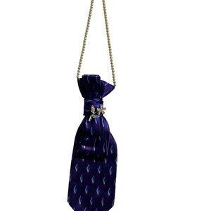 Handcrafted Purple Tie Necklace With Rhinestone Flower Pendant On Pearl Chain